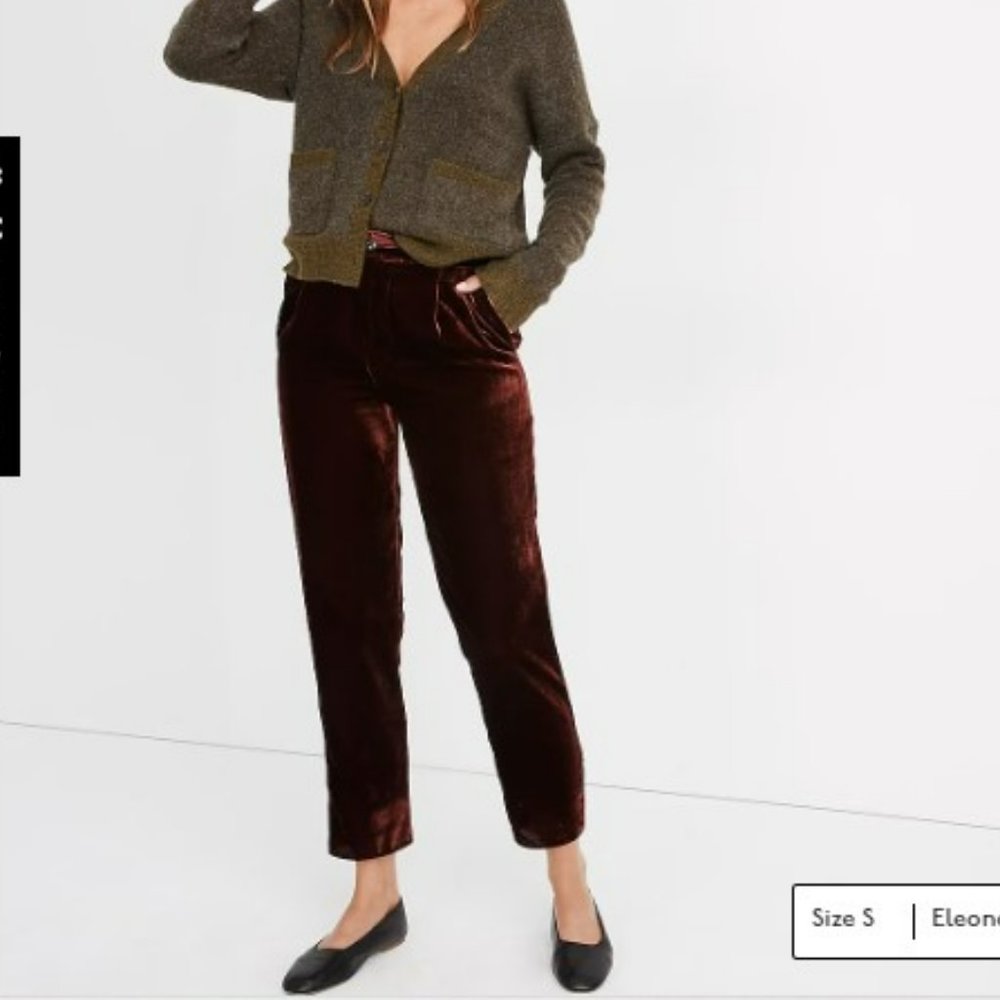 Madewell Red Velvet Tapered Pleat Pull-On Pants